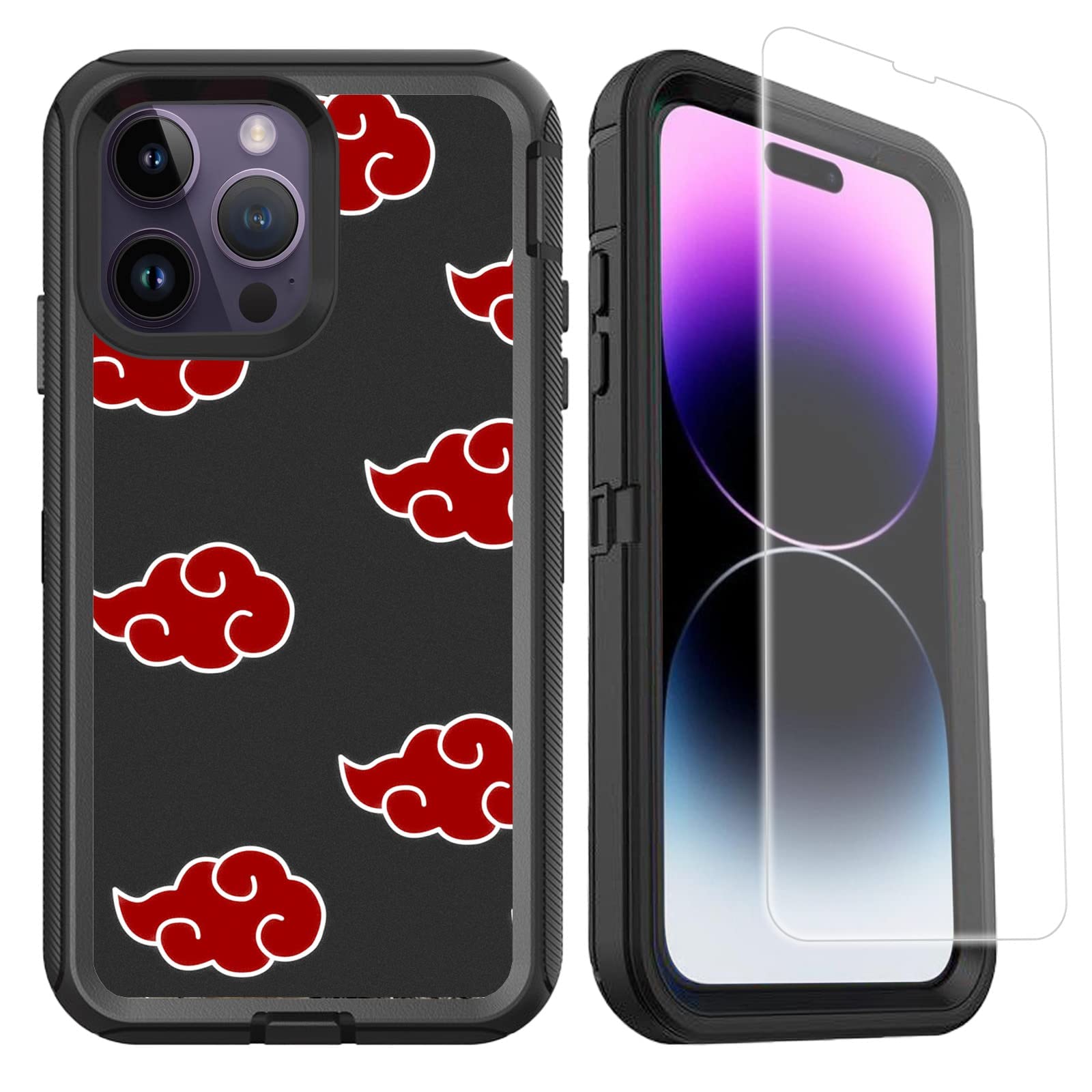 OTTARTAKS iPhone 14 Pro Max Case with Screen Protector Heavy Duty Anime iPhone 14 Pro Max Case for Boys Men Shockproof Full-Body Protective Case for iPhone 14 Pro Max 6.7inch, Red Cloud
