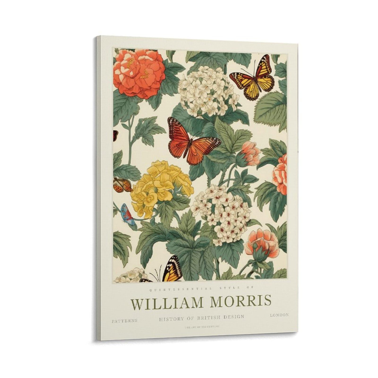 William Morris Vintage Butterfly Floral Plant Posters Prints Canvas Wall Art Farmhouse Gallery Aesthetic Room Decor For Bedroom Bathroom 16x24inch(40x60cm)