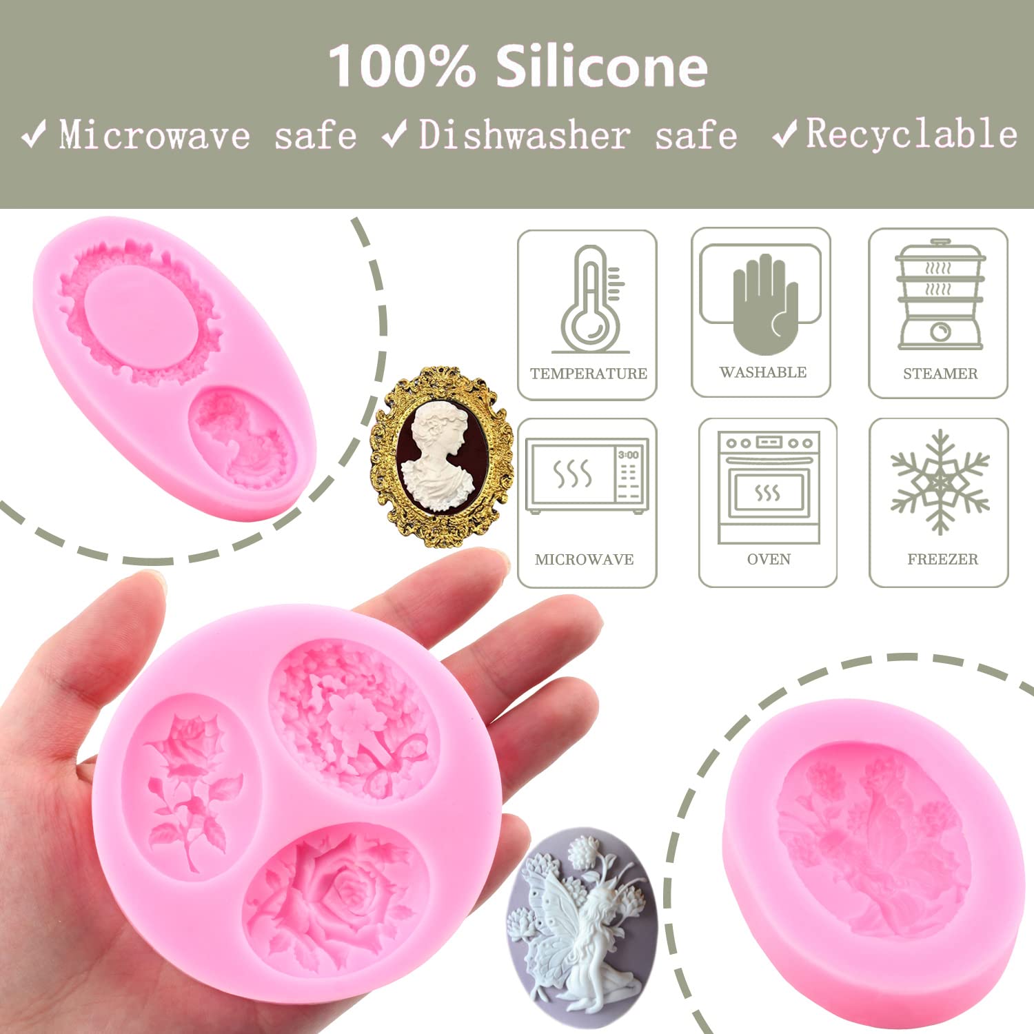 Zixiang Juego de 4 moldes de silicona para decoración de pasteles, chocolate, caramelos, arcilla polimérica, diseño de hada y rosas