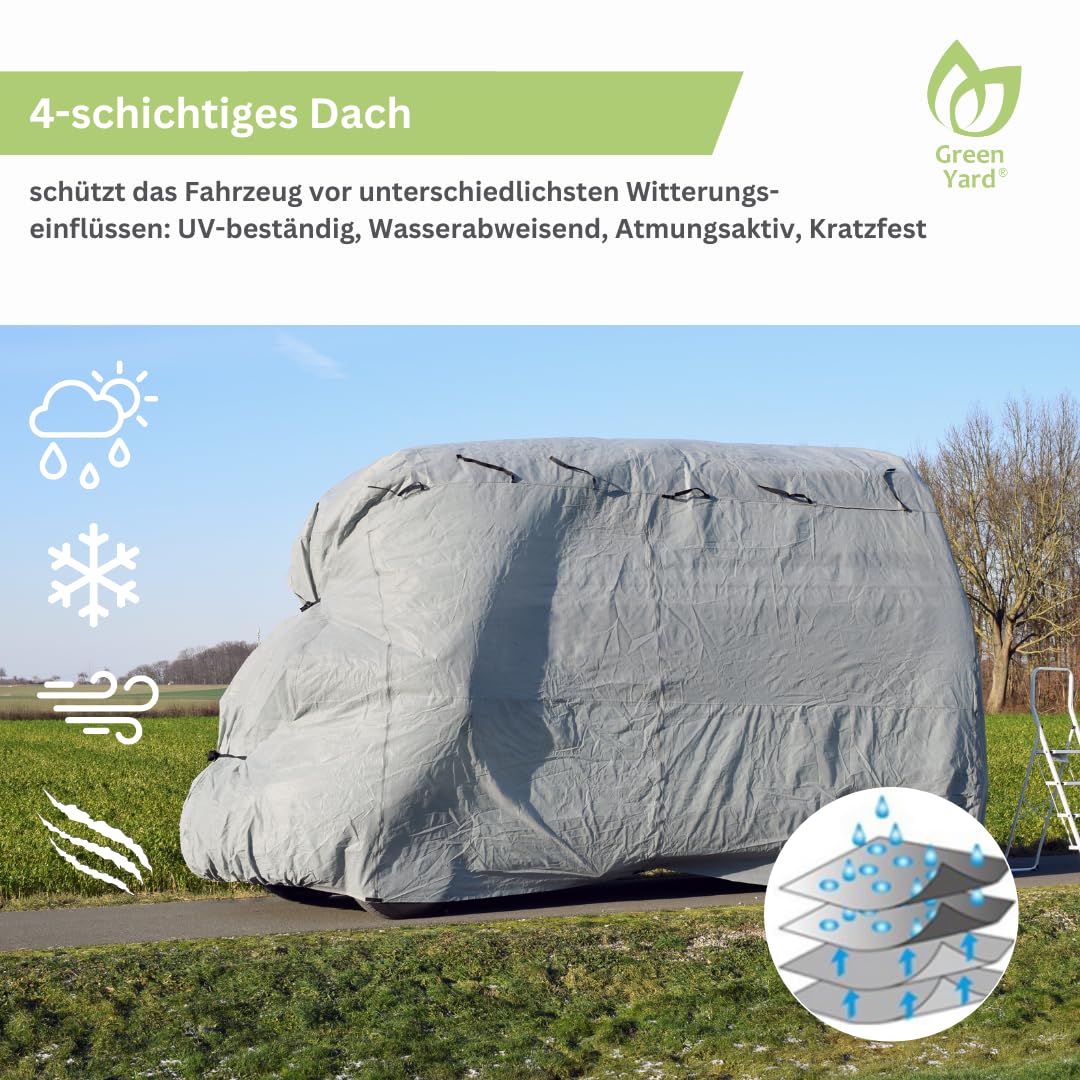 GreenYard® Wohnmobil Schutzhülle Schutzplane Abdeckplane Campingcover (XL 870x235x275 cm)