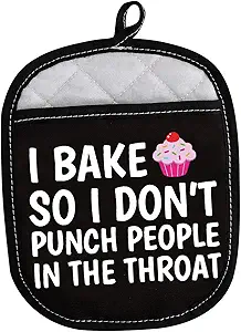 LEVLO Funny Baker Gifts I Bake So I Don't Punch People in The Throat Oven Mitt Cupcake School Graduation Gift (I Bake So I Don't Punch People in The Throat)