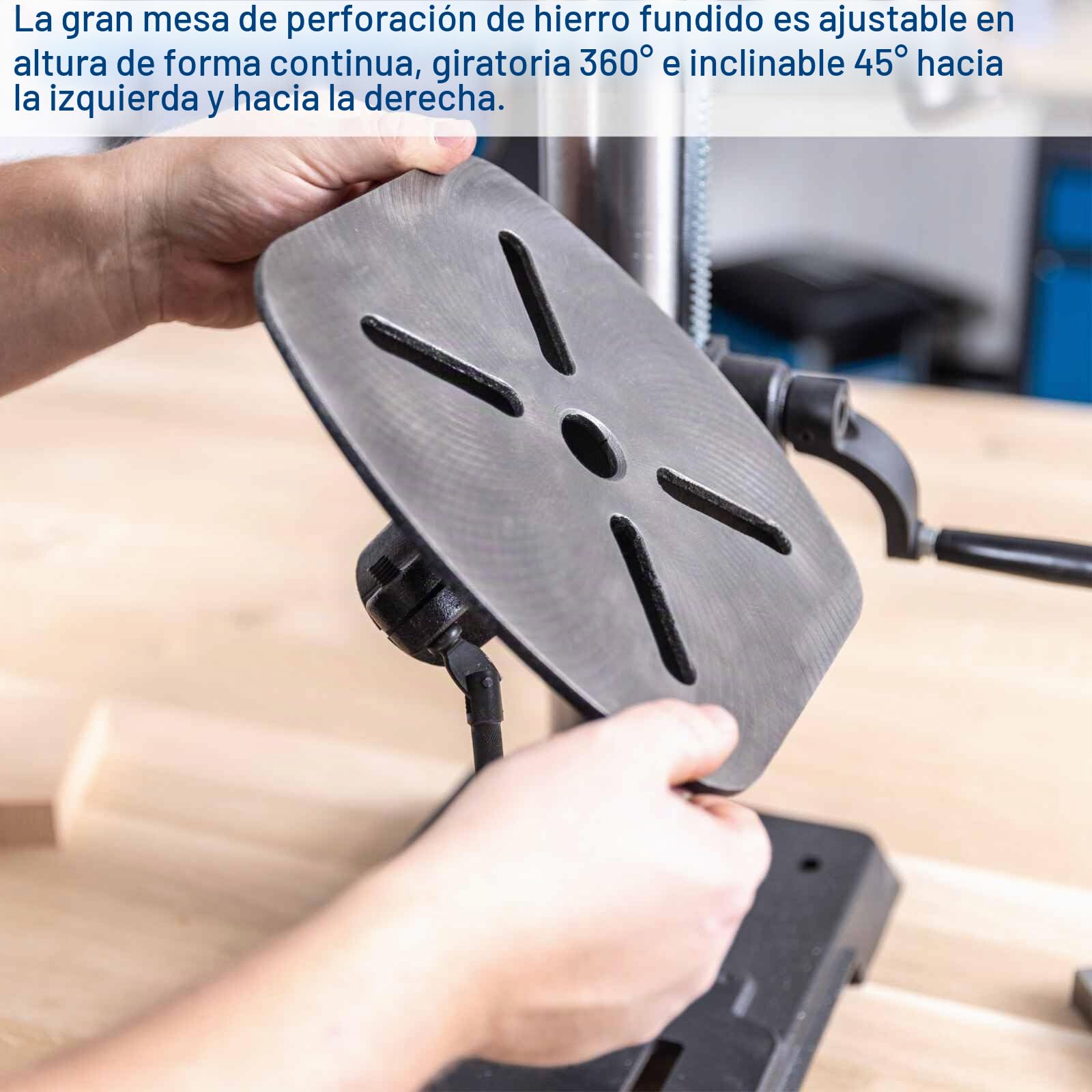 Scheppach Taladro de mesa TBM300Vario con profundidad de perforación de 80 mm, potencia de 750 W, portabrocas de 1-16 mm, velocidad de rotación 440 – 2580 min-1, pantalla digital, láser y LED, madera