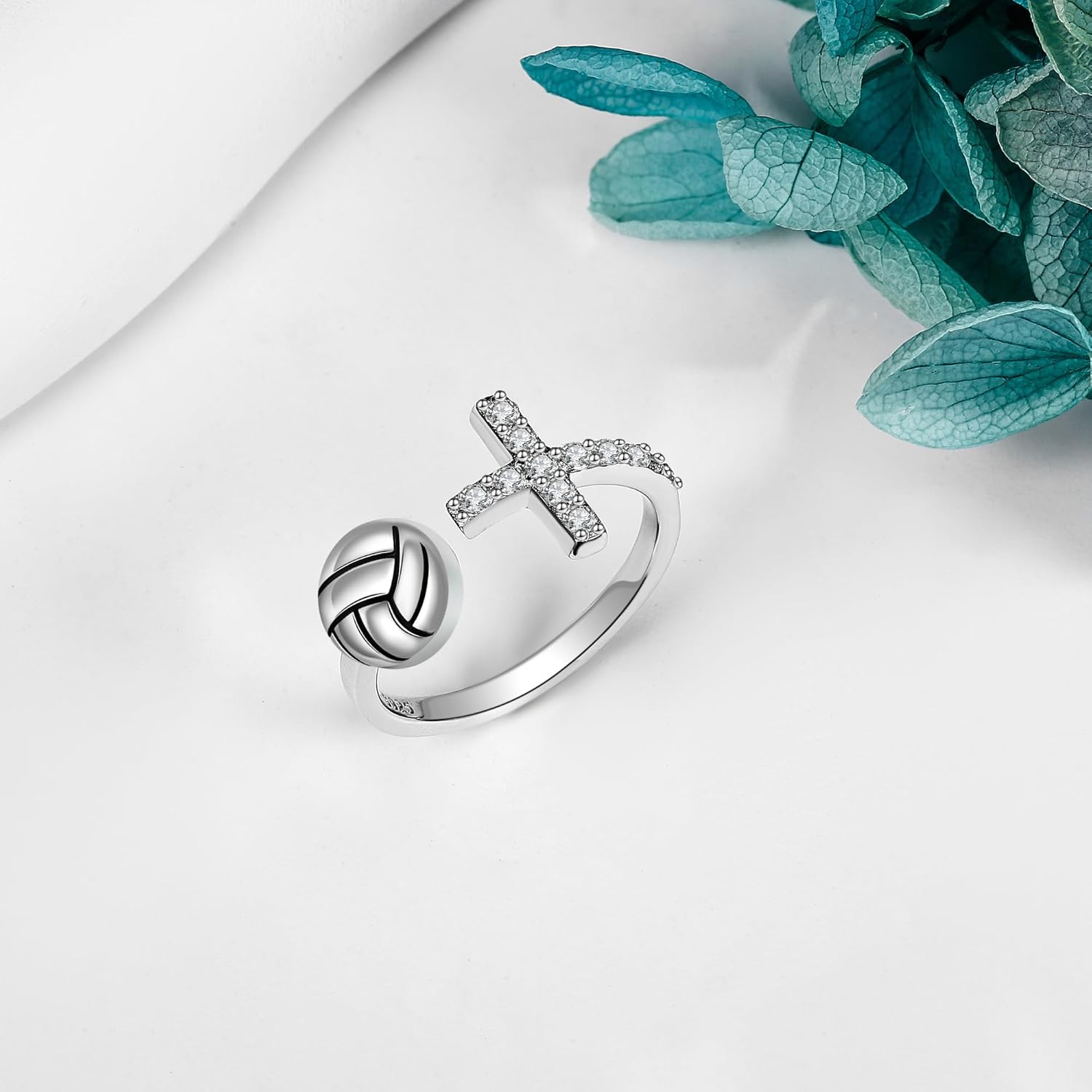 MONGAS Cross Volleyball Ring Sterling Silver Cross Ring Volleyball Jewelry Sport Gifts for Women - Image 5