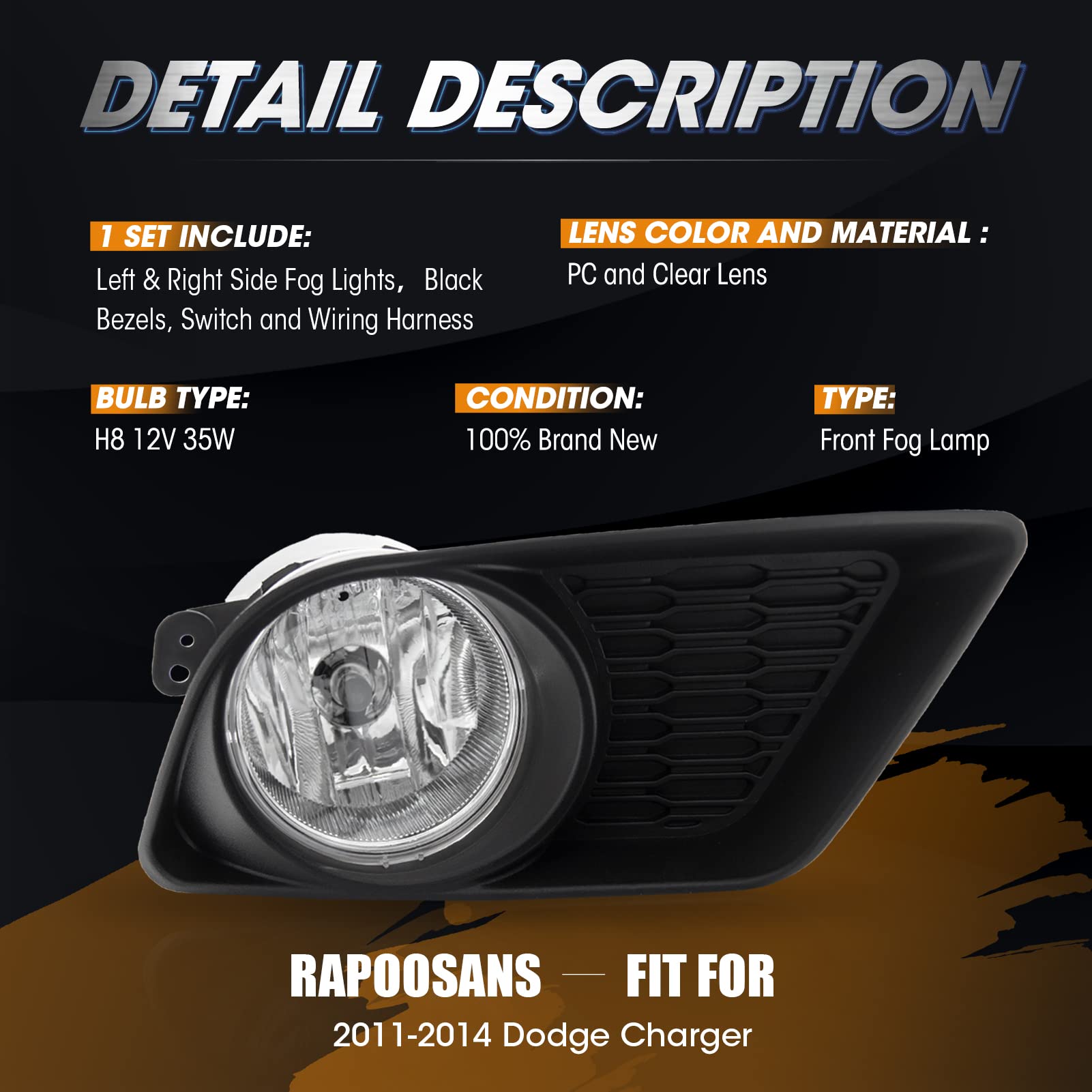 2013 dodge charger fog light bulb Assembly Kit For 2011-2014 (Non-SRT8) – Halogen Bulbs & Adapters Included, Plug-and-Play Passenger And Driver Side Flavour:Peach Lychee Ice Flavor:Mango ENDPAGE 10-Pieces Charger Interior it will not work