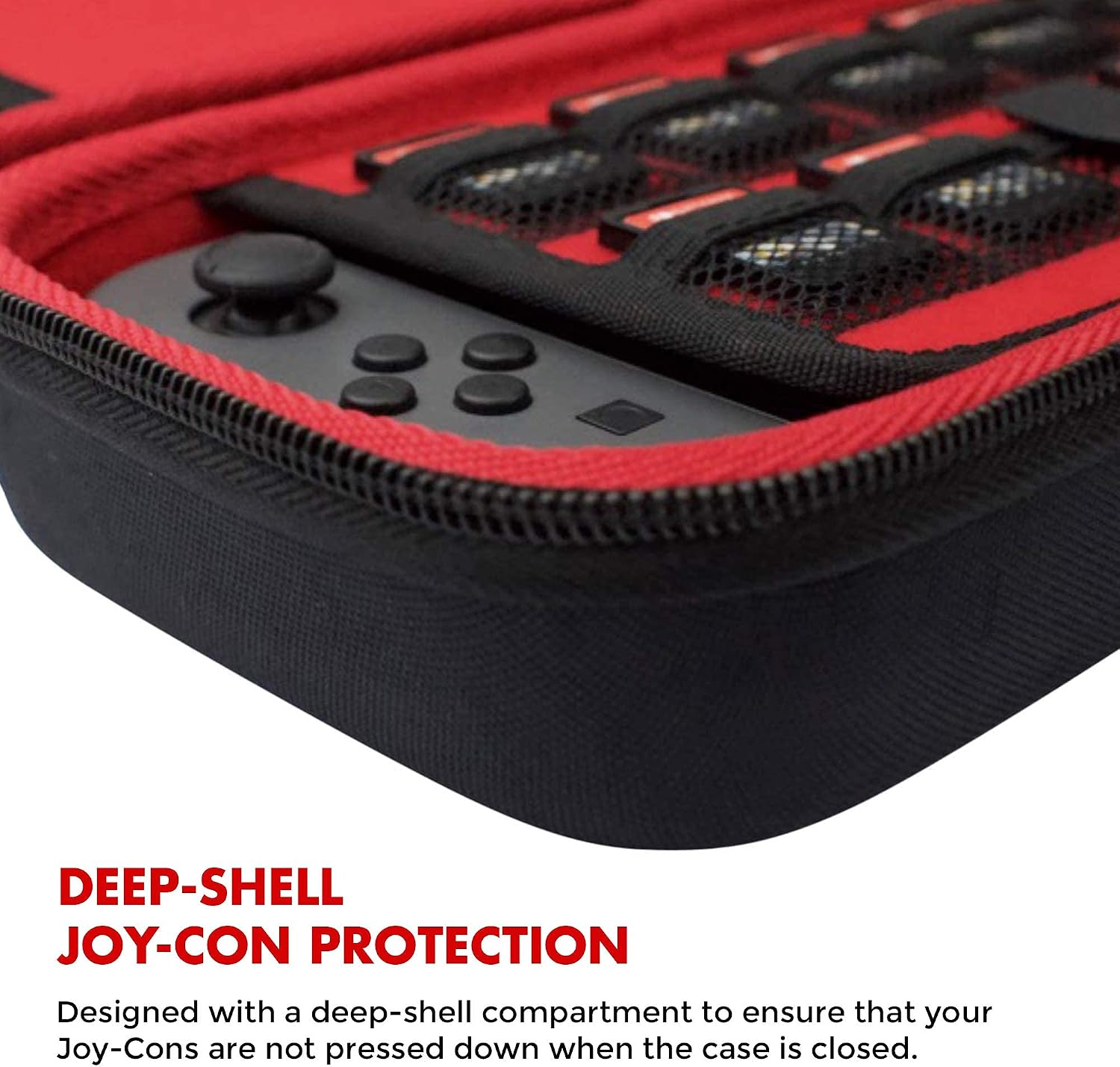 TakeCase Carrying Case for Nintendo Switch and New OLED - Protective Hard Case Includes Pouch That Fits Adapter/Charger, Accessories and 19 games storage - Perfect for Travel (Red - Black)