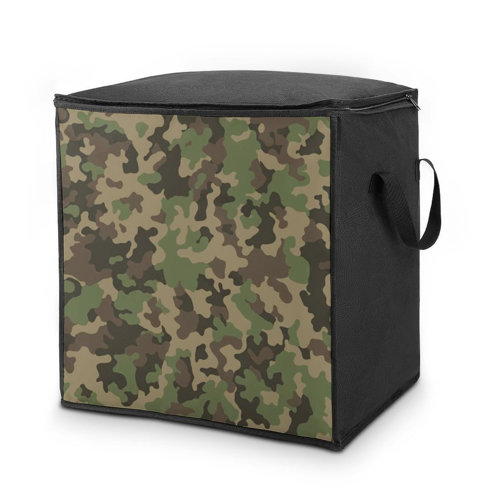Lyfthologen 70L Storage Bags, Green Camo Storage Box with Lid Zipper And Handles, Clothes Bags for Quilt, Blankets, Bedding