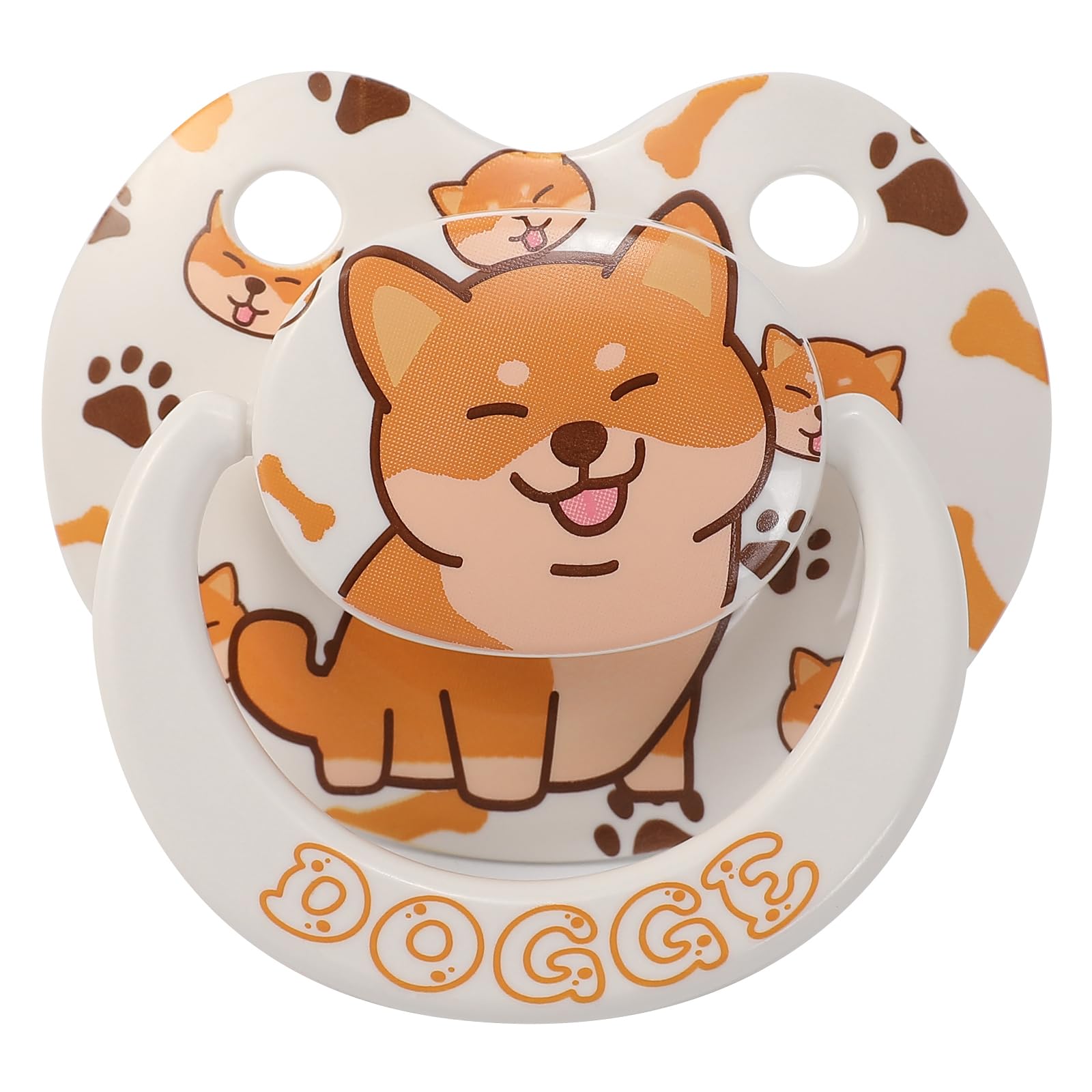 Somniumnight Adult Sized Pacifier Cute: Large Shield Binky for Anxiety Relief Butterfly Shaped - Puppy Printed Paci with Case