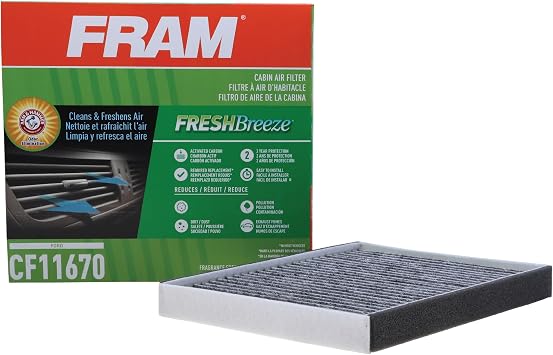FRAM Fresh Breeze Cabin Air Filter Replacement for Car Passenger Compartment w/ Arm and Hammer Baking Soda, Easy Install, CF11670 for Ford Vehicles