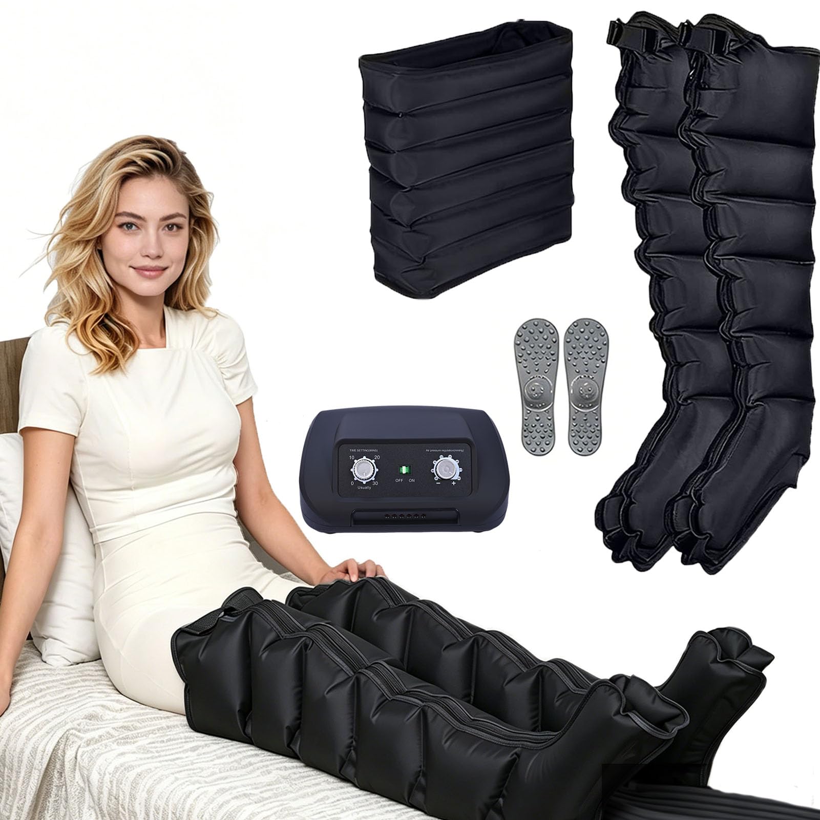 SULQING Leg Compression Machine with Pressotherapy and Lymphatic Drainage,Compression Boots for Legs with Customisable 0-240 mmHg Pressure and 0-30 Minute Timer to Circulation