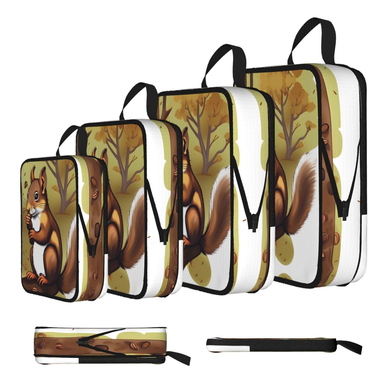 Sxzvvbn Black Nut-Eating Squirrel Compression Packing Cubes 4 Piece Set