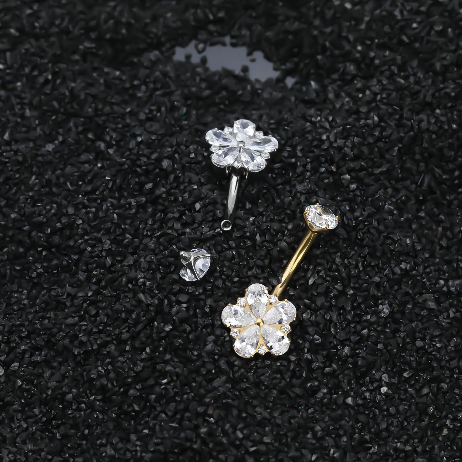 Titanium Belly Button Ring 14G Curved Barbell – Hypoallergenic Navel Piercing Jewelry with Multi-Texture Zircon,10mm Luxury Floating Belly Button Piercing - Image 5