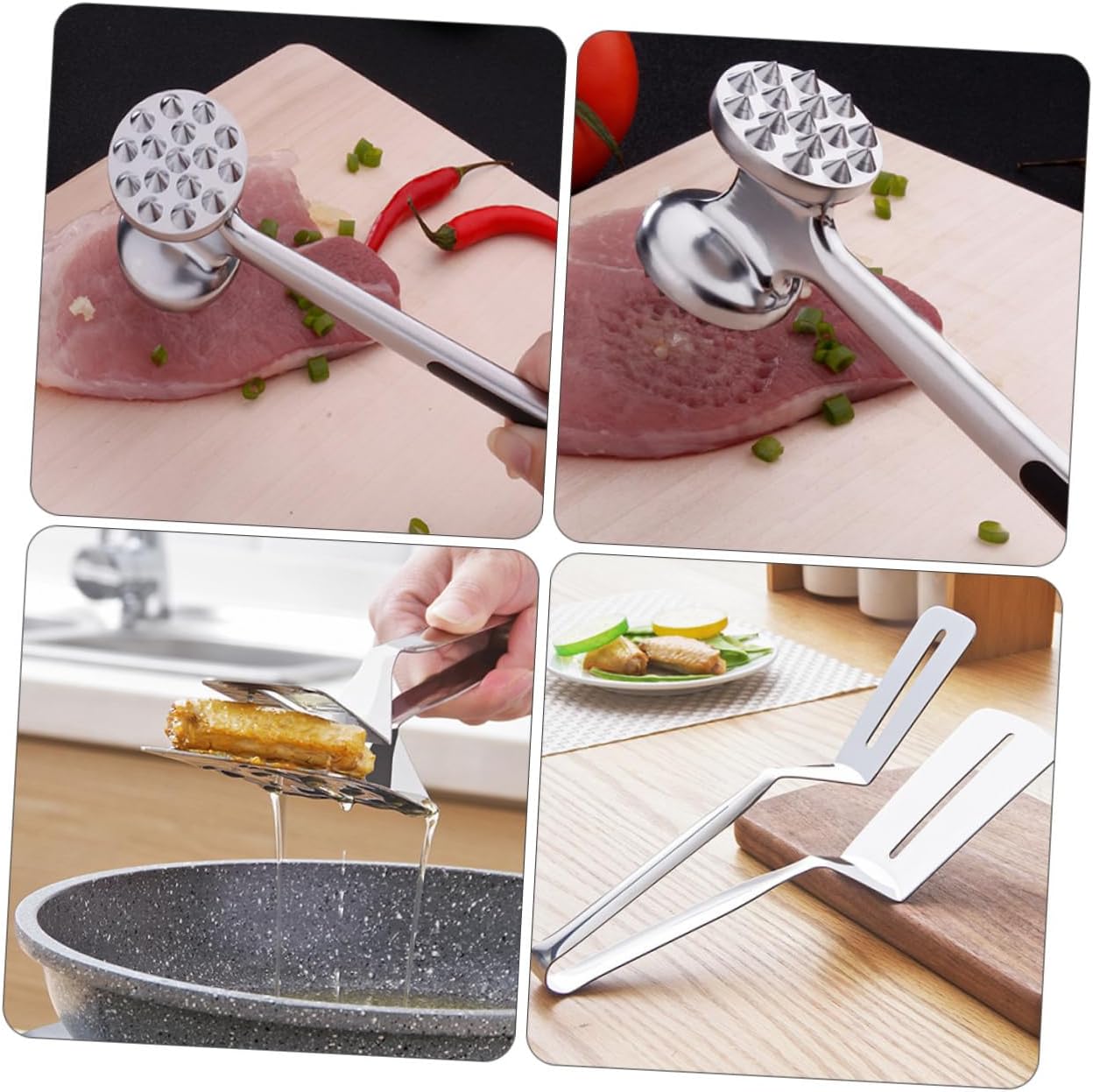 Stainless Steel Meat Tenderizer Set Steak Shovel Hammer Multi-use Kitchen Tool Easy Cleanup