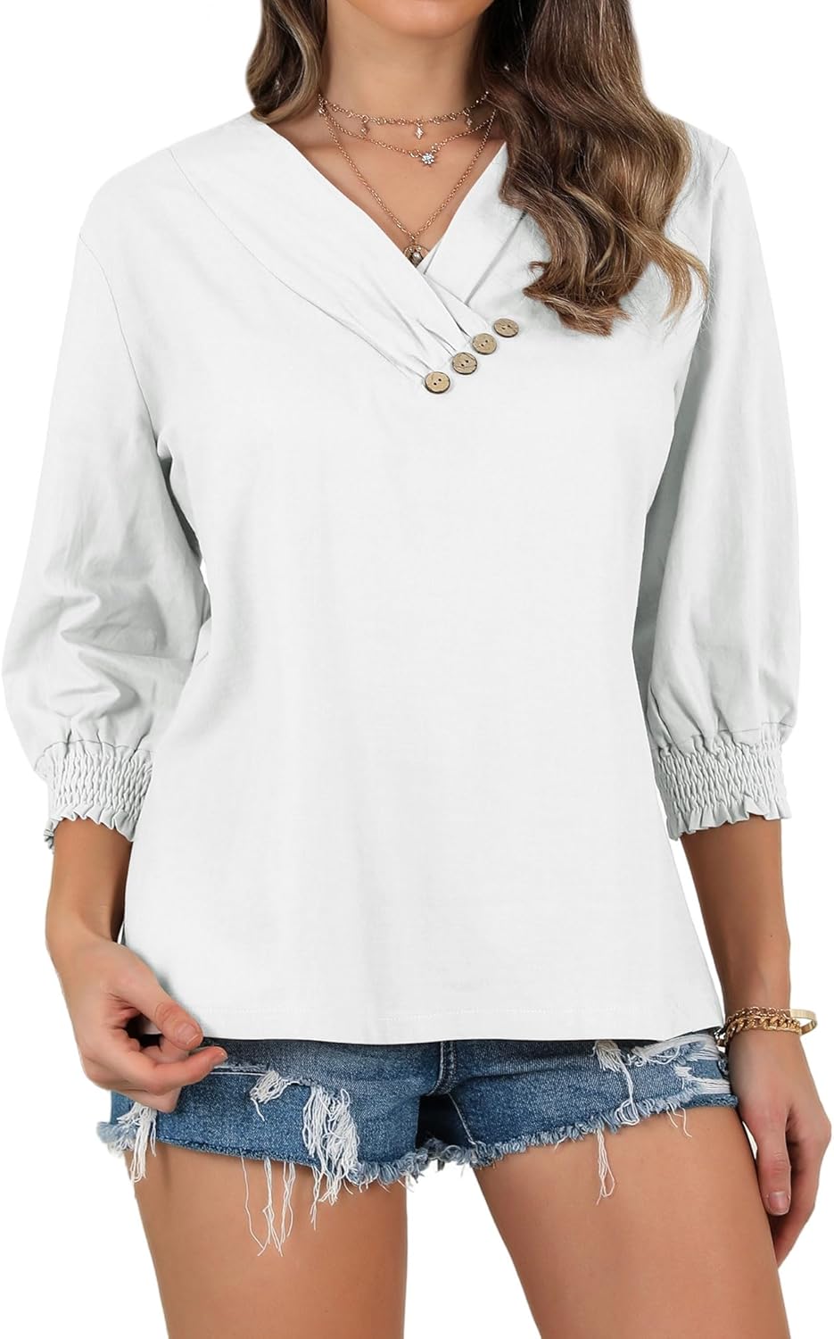 トップス NC ZXZY Women Summer Linen Shirts Soft Cool Ruffle Panama | Ubuy