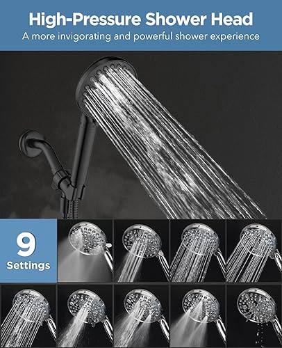 Miniatura 5 de Cabezal de ducha de mano con filtro negro mate, alta presión, 10 modos de pulverización, cabezal de ducha filtrado con manguera, soporte y filtros
