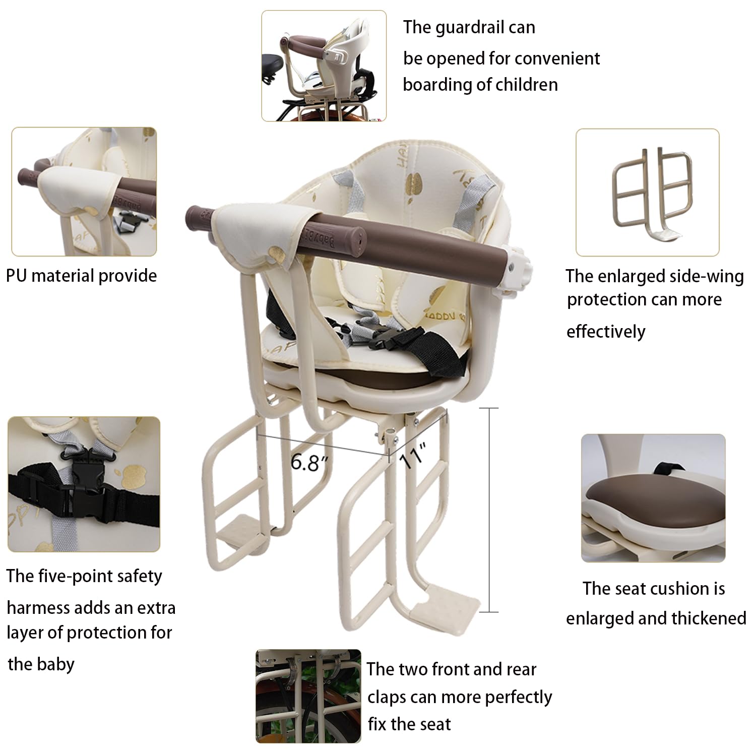 LHAUTE Rear Kid's Bike Seat,Rear Mounted Child Bike Seat Wraparound Attachment for Adult Bike with Armrest Harness and Pedals,Toddler Bike Seat for Child Ages 6 Months to 6 Years(Up to 110lb)