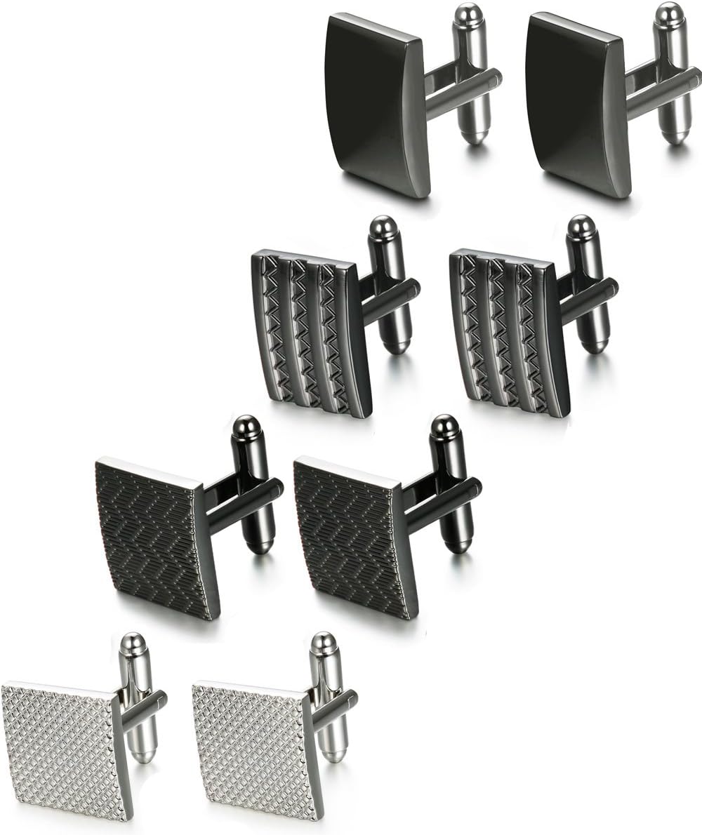 Cufflinks for Men Classic Black Cufflink Set Unique Round Square Rectangle Cuff Links for Business Shirt Formal Wedding Tuxedo Groom Suit Accessories Men Present