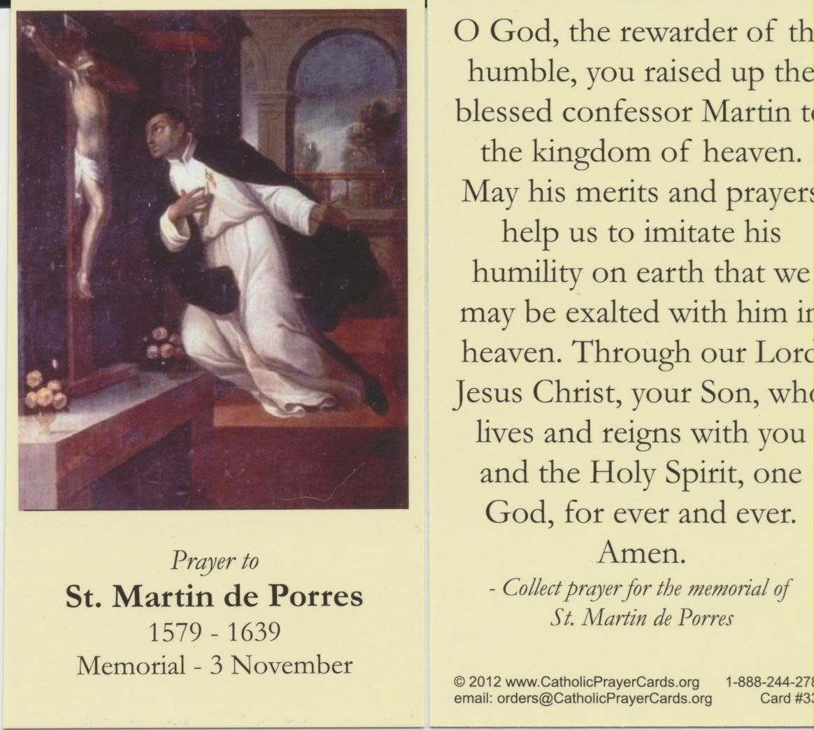 Amazon.com : Saint Martin de Porres Holy Card with Free Cross Bookmark ...