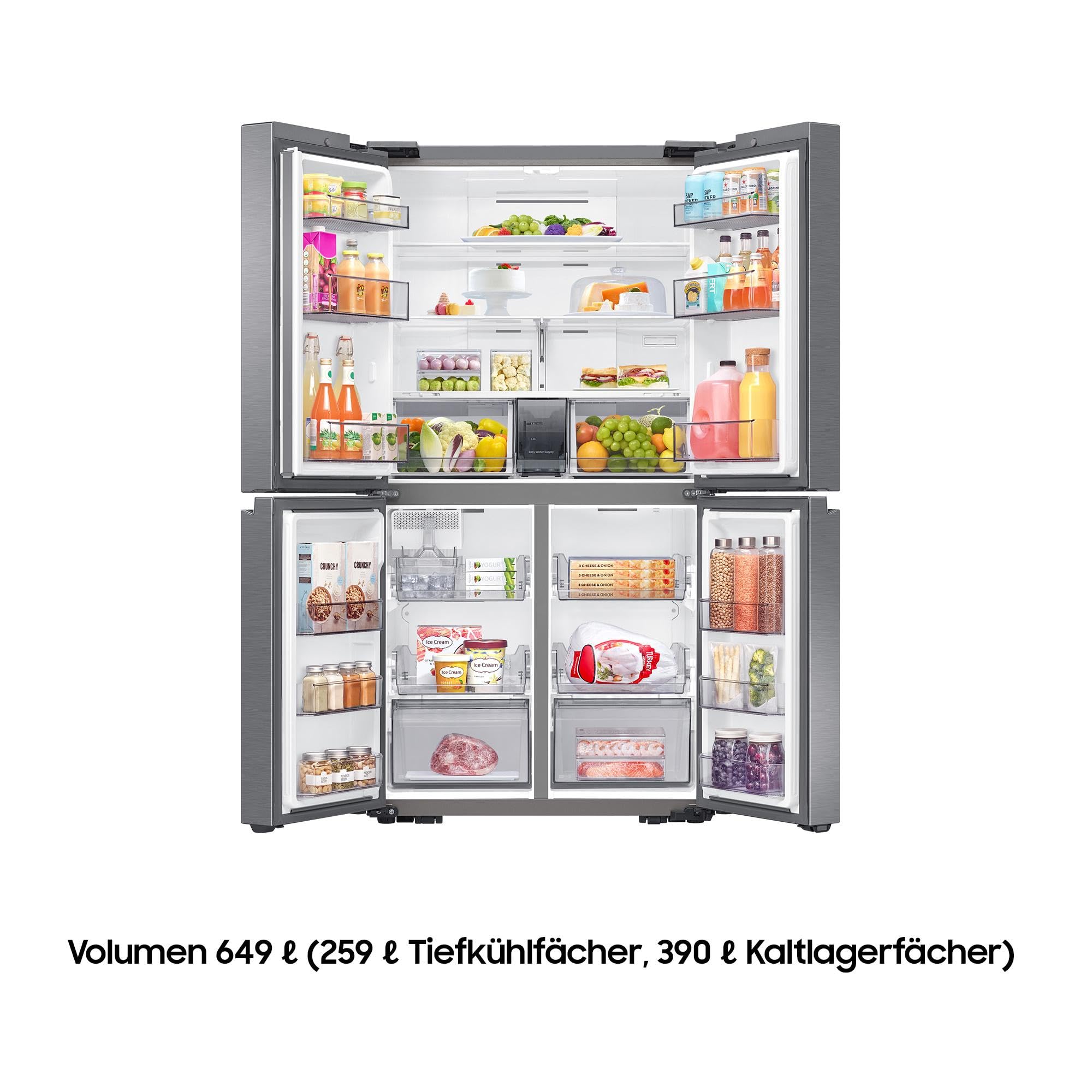 Samsung French-Door-Kühlschrank mit Gefrierfach, 178 cm, 649 l, AI Energy Mode (SmartThings), Auto Ice Maker, No Frost+, Edelstahl-Look, RF59C700ES9/EG