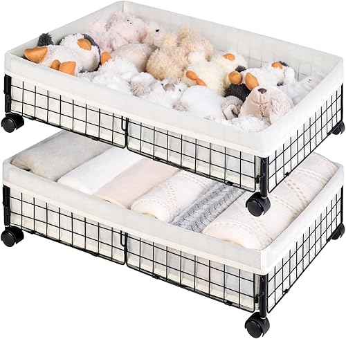 StorageWorks Almacenamiento debajo de la cama con ruedas, almacenamiento debajo de la cama, contenedores de almacenamiento de metal debajo de la
