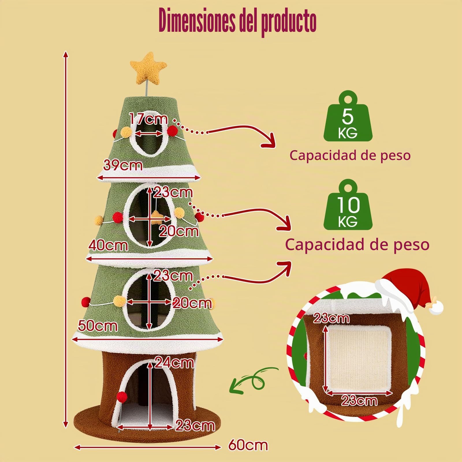 GYMAX 154 cm Árbol de Navidad para Gatos, Torre Multinivel para Gatitos con 4 Condominios, Alfombra Rascadora de Sisal, Juguete Colgante y de Resorte, Mueble de Escalada para Gatos (Estilo 5)