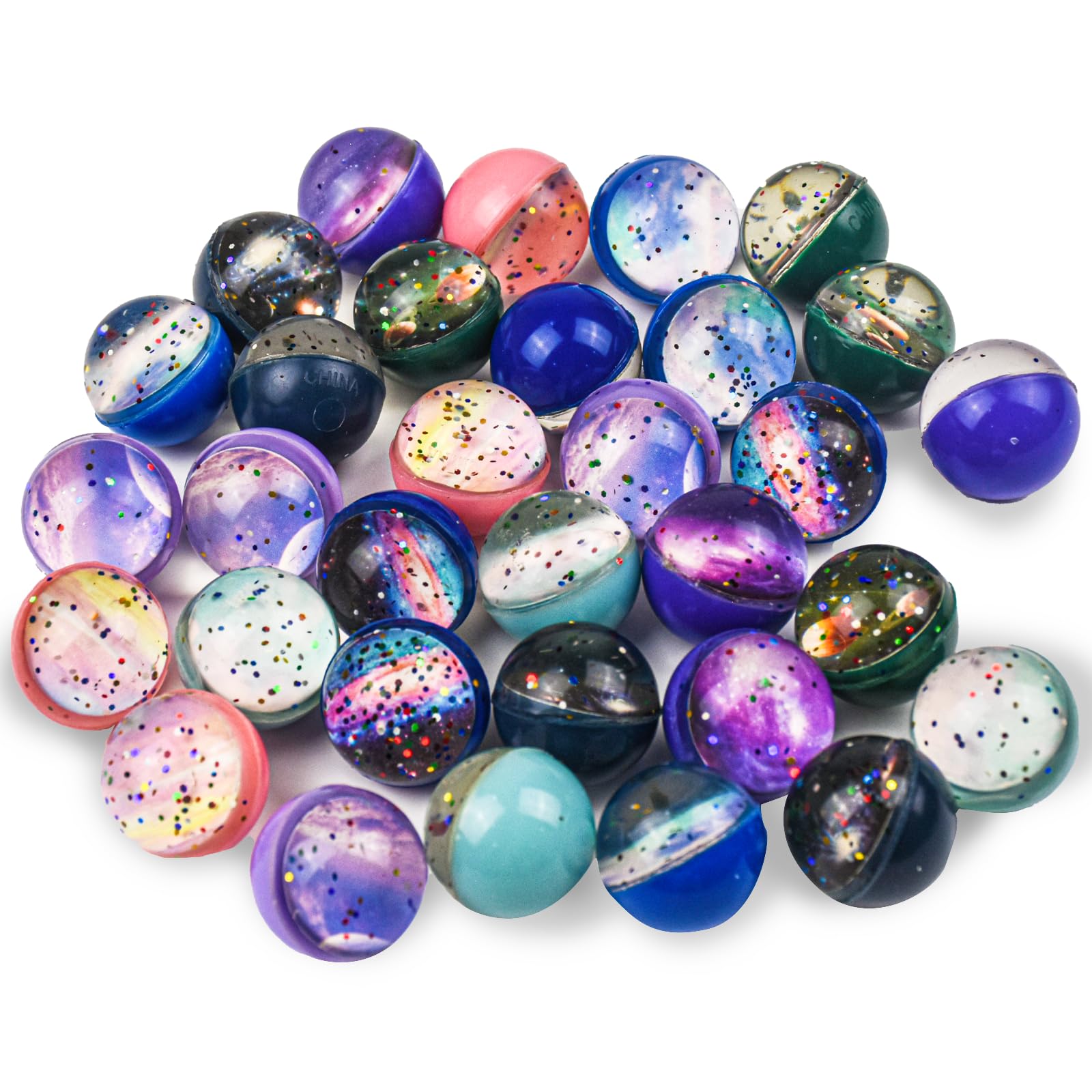 32 PCS Bouncy Balls,Colourful Space Planets Starry Sky theme Rubber Balls,Space ball theme party bag fillers for Kids Party Prizes Festival Birthday Gifts Kids Party Bags.