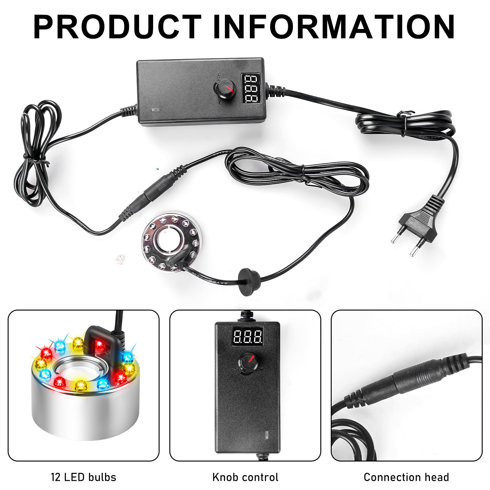Nébuliseur à ultrasons, 24 V mini machine à fumée avec 12 LED Fogger, Brumisateur à Ultrasons, Mini Machine à Brouillard Fontaine à Brouillard Machine à Fumée pour Fontaine étang Brouillard Décoration