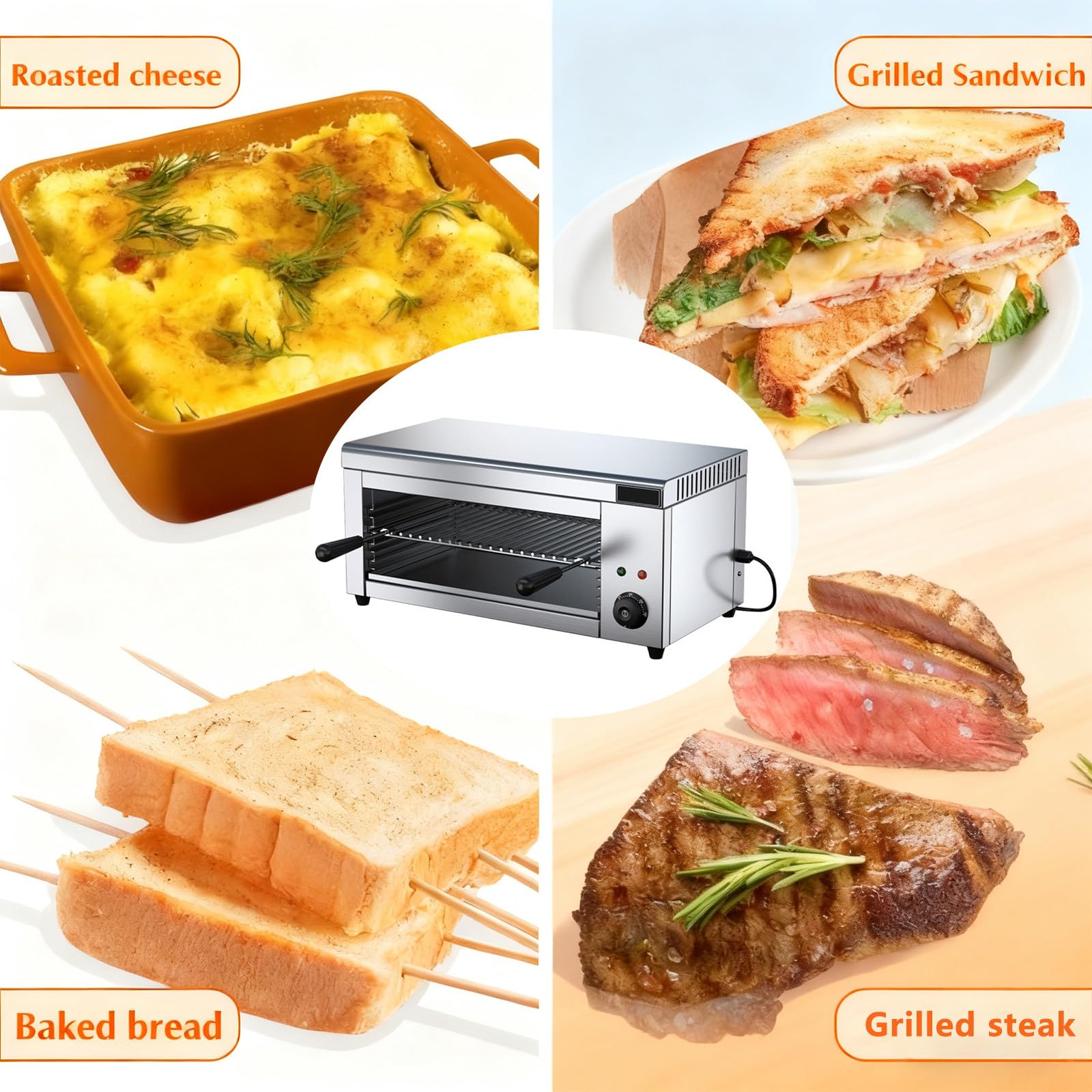 Parrilla eléctrica para fundir Queso, Parrilla Profesional de Interior para Carne de Res y Pollo (50–300 °C), cocedor de Carnes de Acero Inoxidable, para Uso doméstico y Profesional