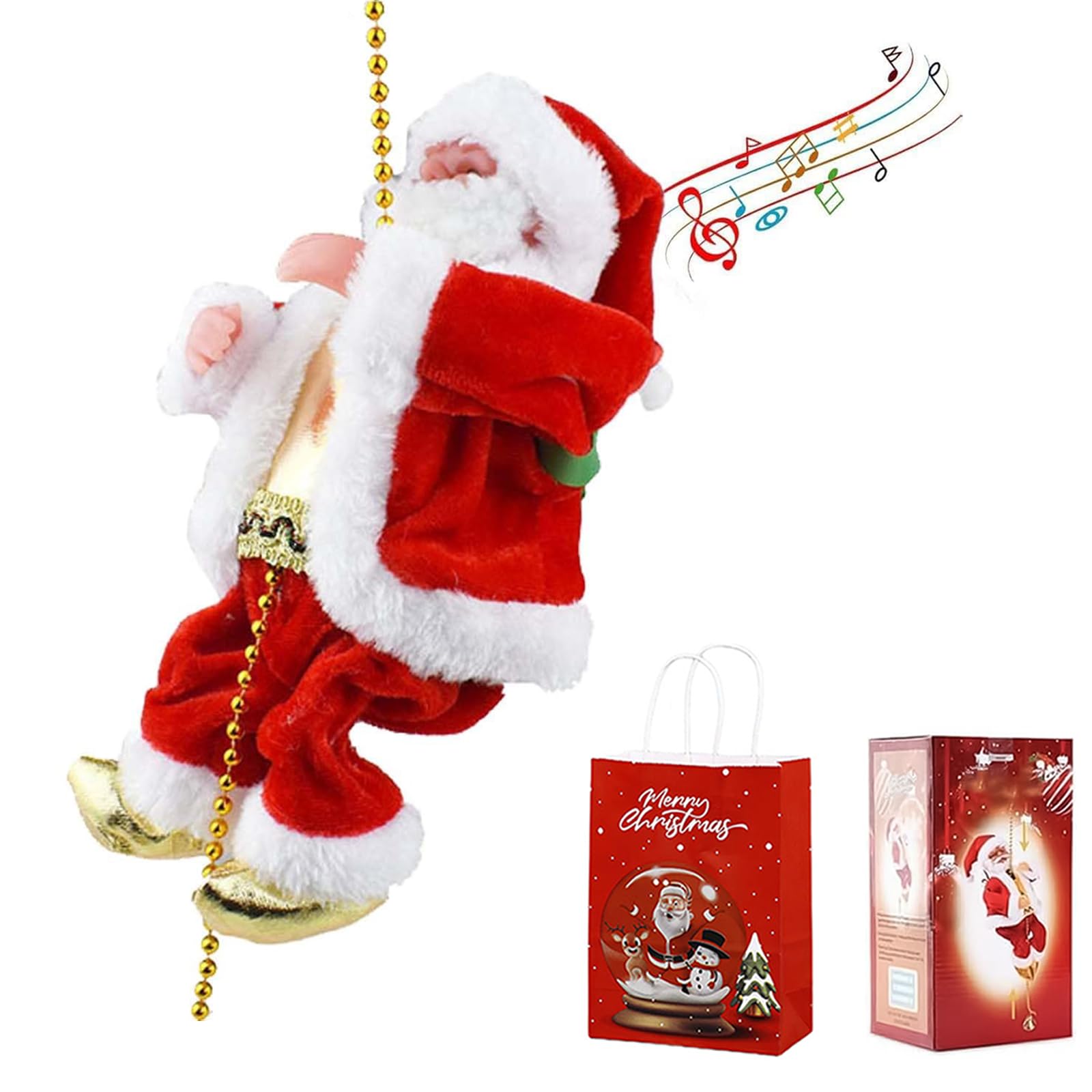Nnbwlmaee A Sant Claus Musical Climbing Rope, 2026 New Electric Climbing Sant On Rope, Hanging Climbing Sant On Rope With Funny Musical, Climbs Up & Down, Battery Operated, For Christmas Home Decor (A)