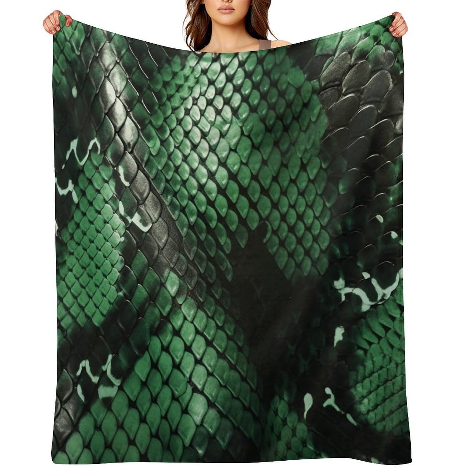 Green Snakeskin Throw Blanket for Couch and Bed Super Soft Warm Lightweight Throw Blankets Cozy Fuzzy Flannel Blanket Personalized Decorative Blankets for Sofa Decor 50"x60"