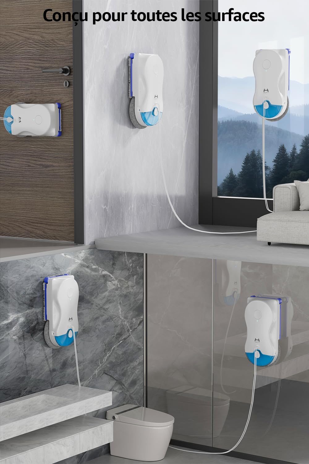 Hutt 10 / R10 Robot Laveur Vitres, Robot Nettoyeur de Vitres avec Système de Nettoyage Hybride Humide/Sec, 7000Pa, Double Spray HydroJet, Navigation NAVI 7.0, Châssis 3D Flottant, Boîte de Rangement