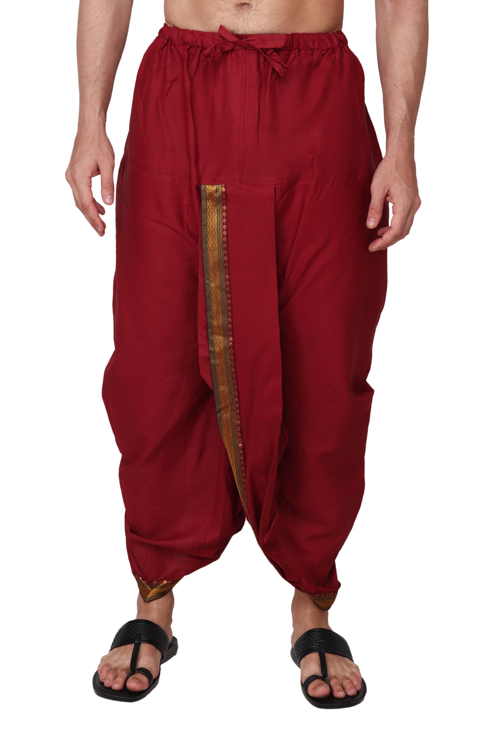 rameshwaram fabrics Men's Readymade Elastic Silk Dhoti, Comfortable Pre-Stitched Dhothi 3032-picture-15