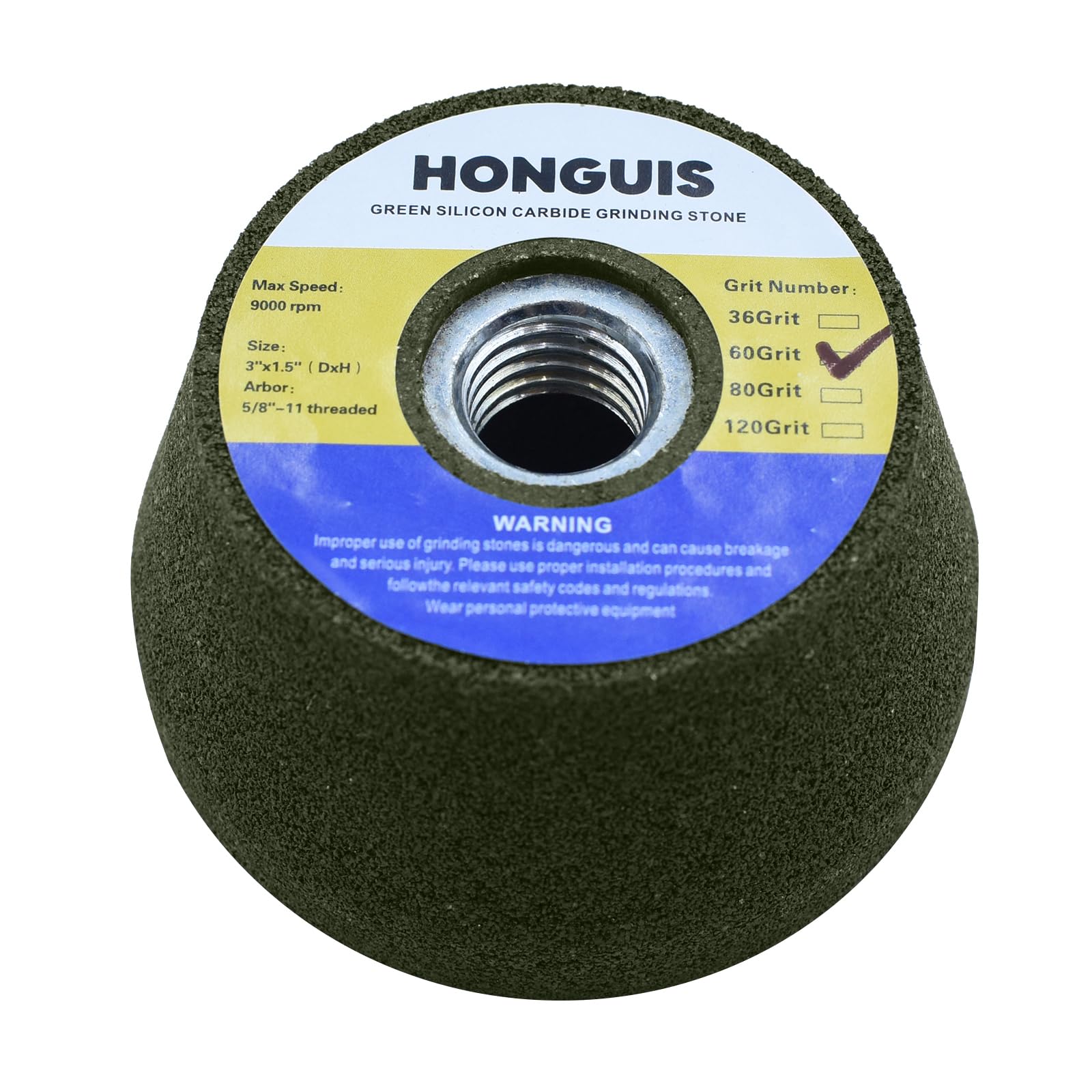 Rueda de piedra de molienda SiC verde de 3 pulgadas, grano 60, 0.62 pulgadas - 11 para hormigón | Baja vibración, fácil control; carburo de silicio verde duro, larga vida; para granito, mármol, hormigón; requiere brida
