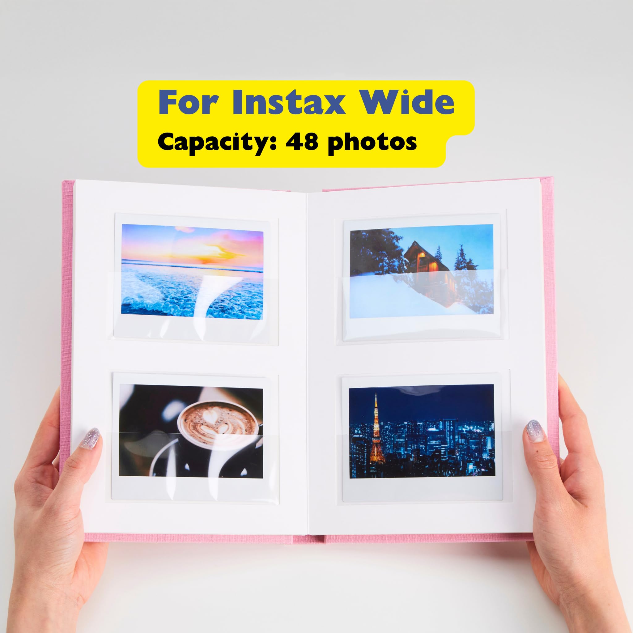 The Original - Álbum de fotos clásico de lino con tapa dura de 48 bolsillos, libro de invitados de boda con espacio de escritura para cámara Instax Wide 400, impresora Link y cámara instantánea Evo