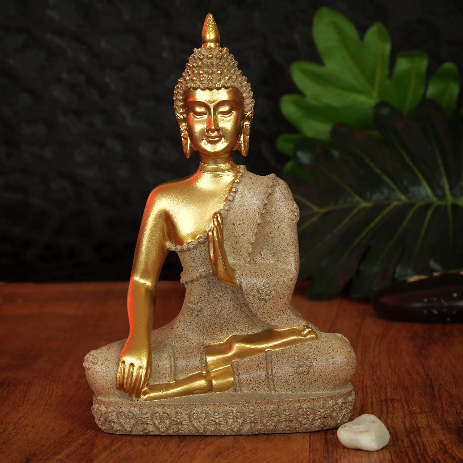 TIED RIBBONS 6.5" Buddha Statue | Resin, Golden | Buddha Statues for Home Decor, Ganesh Chaturthi, Table Decor, Feng Shui Decoration, Yard, Zen Decor, Desk, Buddah Gift, Christmas Decorations