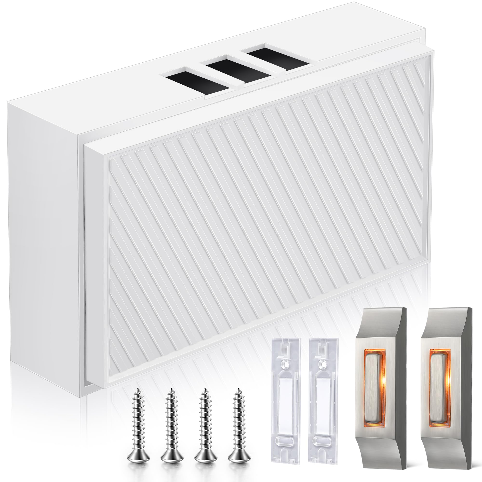 Saillong Wired Doorbell Chime Kit with 2 Lighted Metal Push Buttons, 16V 10VA 2 Sounds Front and Rear Door Chime Kit for Home Wall Inside, Compatible with Most Brand Doorbells, Silver (Modern Style)