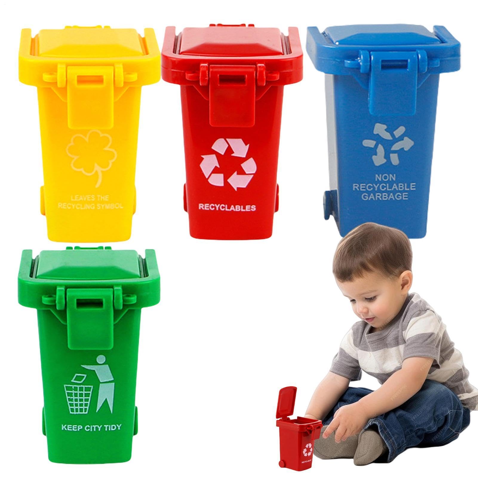 4Pcs Mini Trash Can Toy - Mini Trash Can Rubbish, Storage Bin With FlipLid, Push Vehicles GarbageCans, Garbage Sorting Game Toy, GarbageSorting GameToy, Garbage TruckToys, Wheelie Bin For Kids