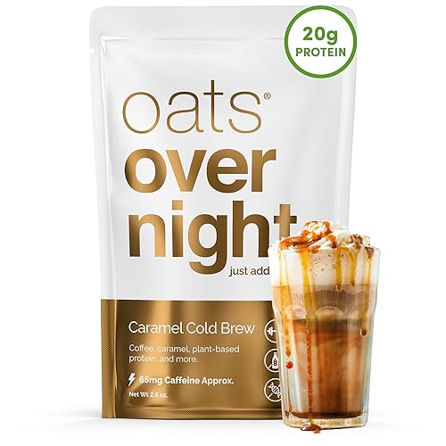 Oats Overnight - Bebida fría de caramelo - Vegana 076 onzas de proteína batido de desayuno bajo en azúcar - Sin gluten avena sin OMG 26 onzas por