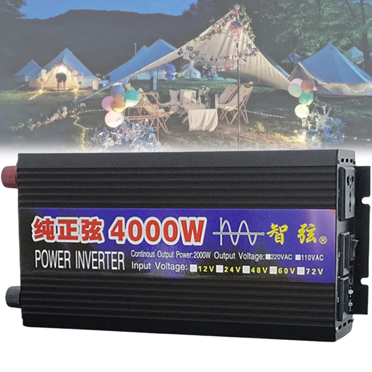 Przetwornica napięcia DC 12V 24V 48V 60V na AC 110V 230V 1000W/2000W/3000W/4000W/5000W/6000W/8000W przetwornica prądu z 2 gniazdami,4000W-60Vto220V