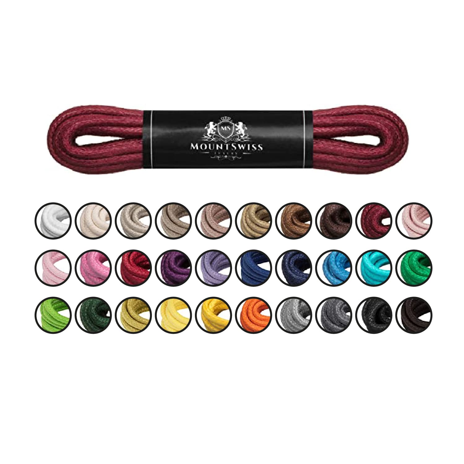 Mount Swiss Luxury Schuhbänder I Wasserabweisende und reißfeste Schnürsenkel rund ø 2-3 mm aus feiner Baumwolle/gewachst Farbe: Cherry, Länge: 80 cm