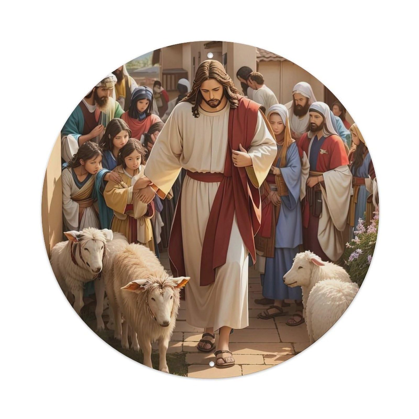 Jesus And The World Religious Poster Vintage Metal Tin Sign Plaque Wall Decor for Cafe, Club, Garden Round Metal Poster 8x8Inch