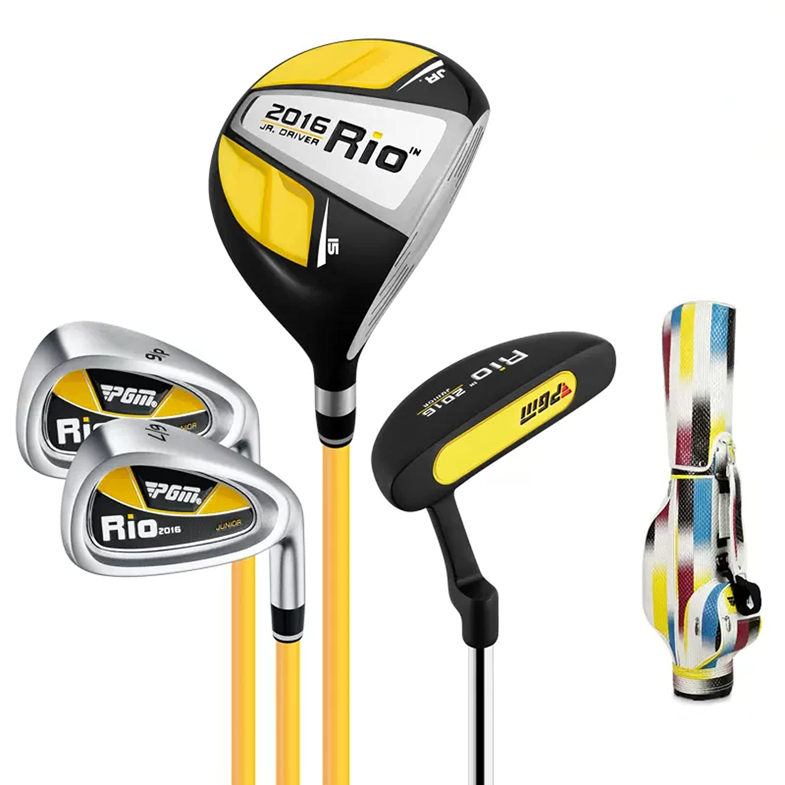 PGM Children's Golf Club Set -1 Wood, 2 Iron, and 1 Putter Club, Great for Beginner Boys and Girls, Instructional Training Set - with Golf Bag