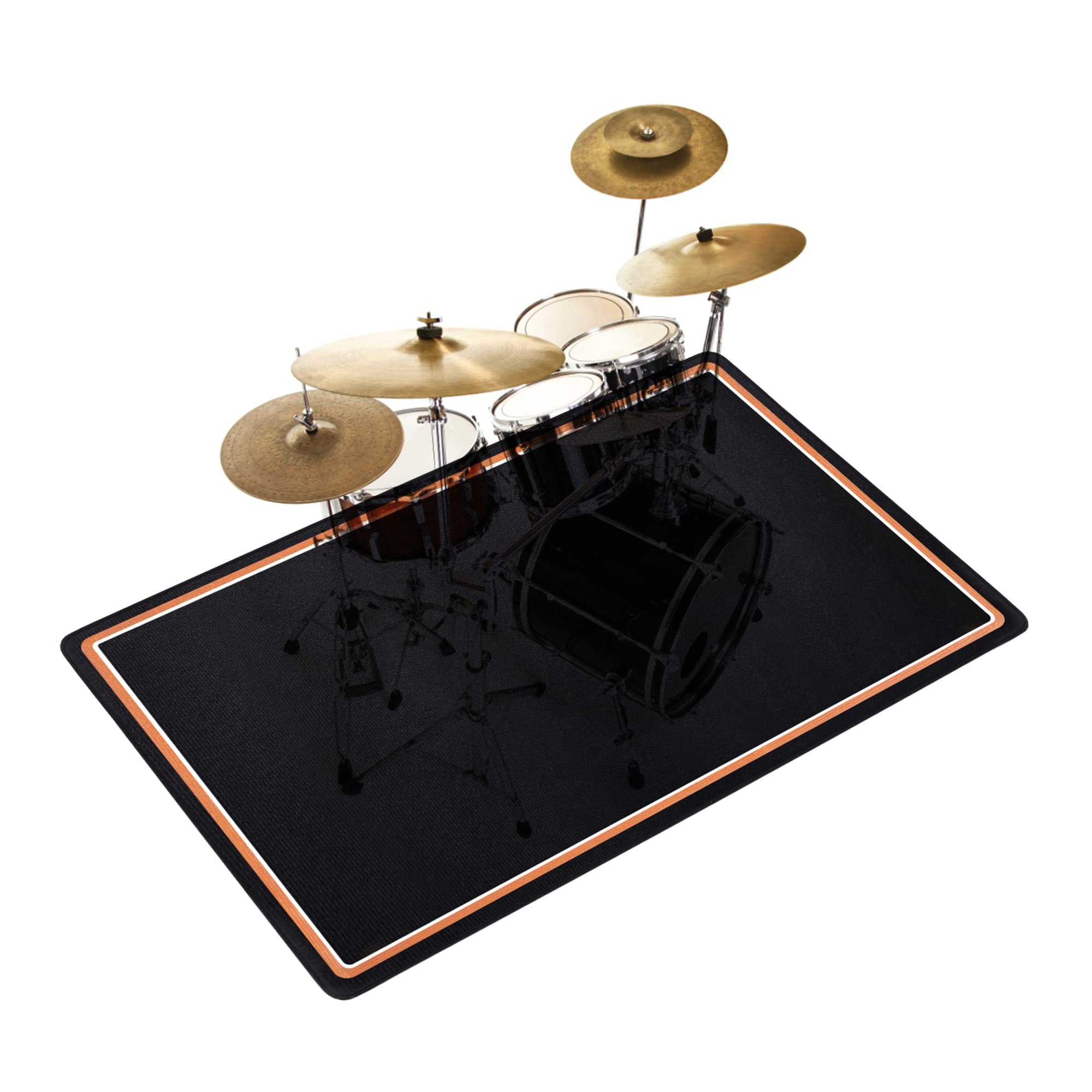 OUUTMEE 182x122cm Schlagzeugteppich Drum Teppich,Elektrisches Schlagzeug Teppich, Professionelles rechteckiges Schwarz+Orangefarbener Rand