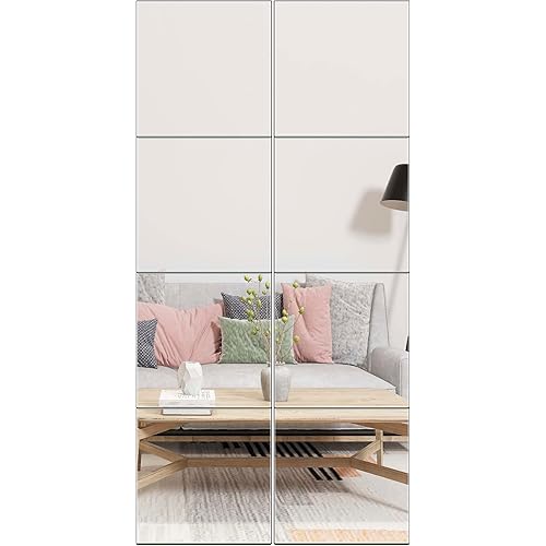 Ruomeng Full Length Mirror Tiles - 12 Inch x 8Pcs Frameless Wall Mirror Full Body Mirror for Home Gym Vanity Bedroom, Living Room