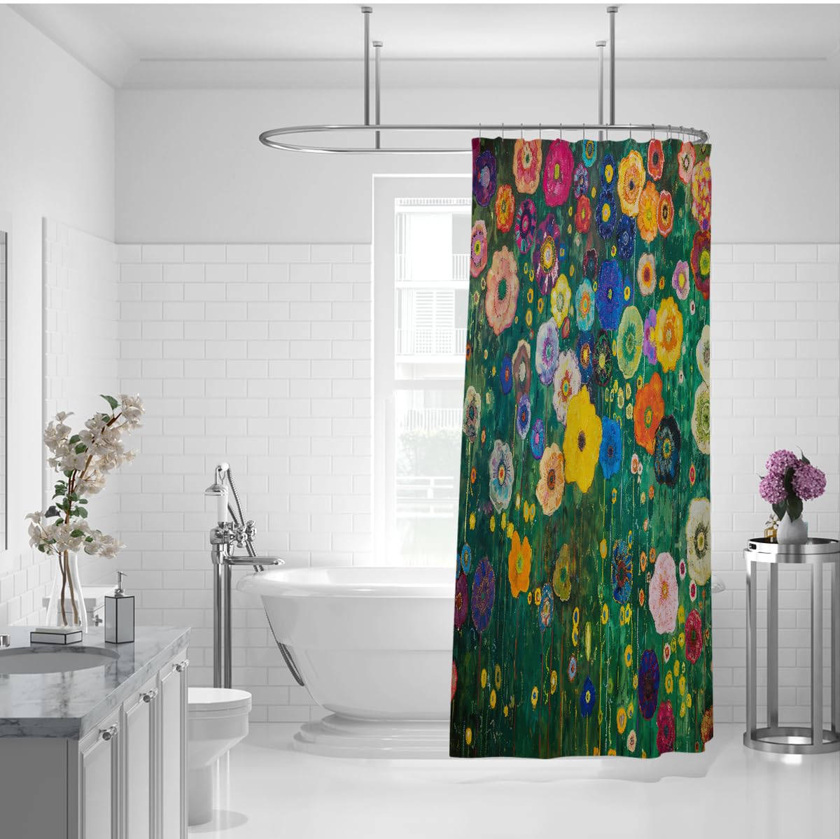 Rideau Douche Floral impressionniste Fleurs colorées W180xL220 cm