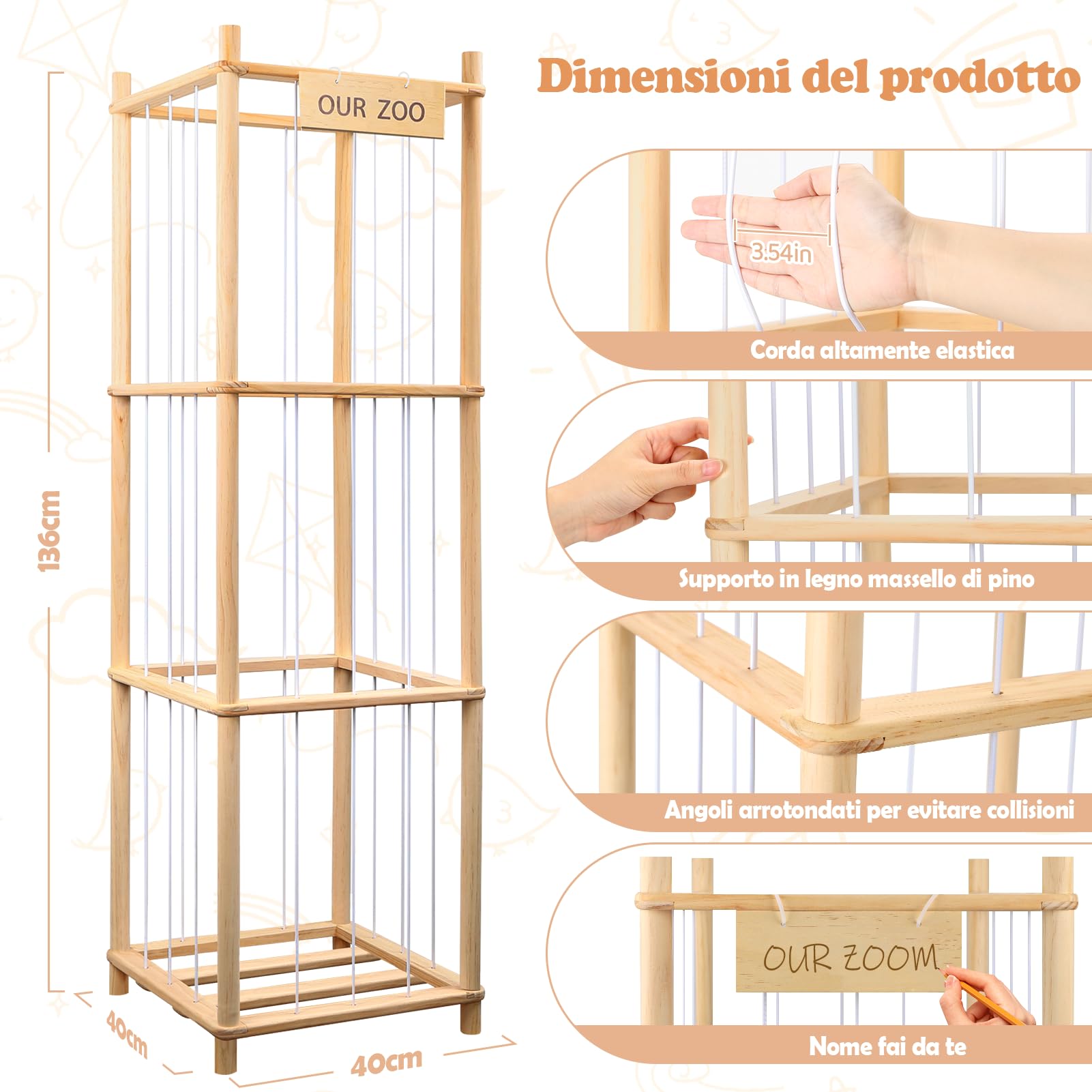 Porta Peluche per Bambini, Porta Peluche Verticale, Organizzatore Per Portaoggetti Per Animali，Grande Capacità, Risparmiare Spazio, per la Sala Giochi, Asilo Nido, Camera da Letto (Tronchi Marroni)