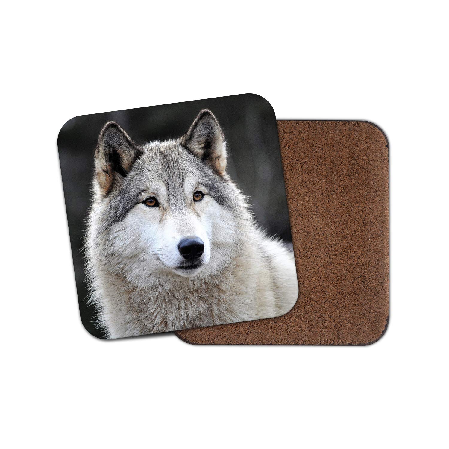 Destination Vinyl Ltd Multicolor 1 X Cute Wolf Dog Coaster - Husky Grey Wolves Dogs Wild Animal Dad Son #16947