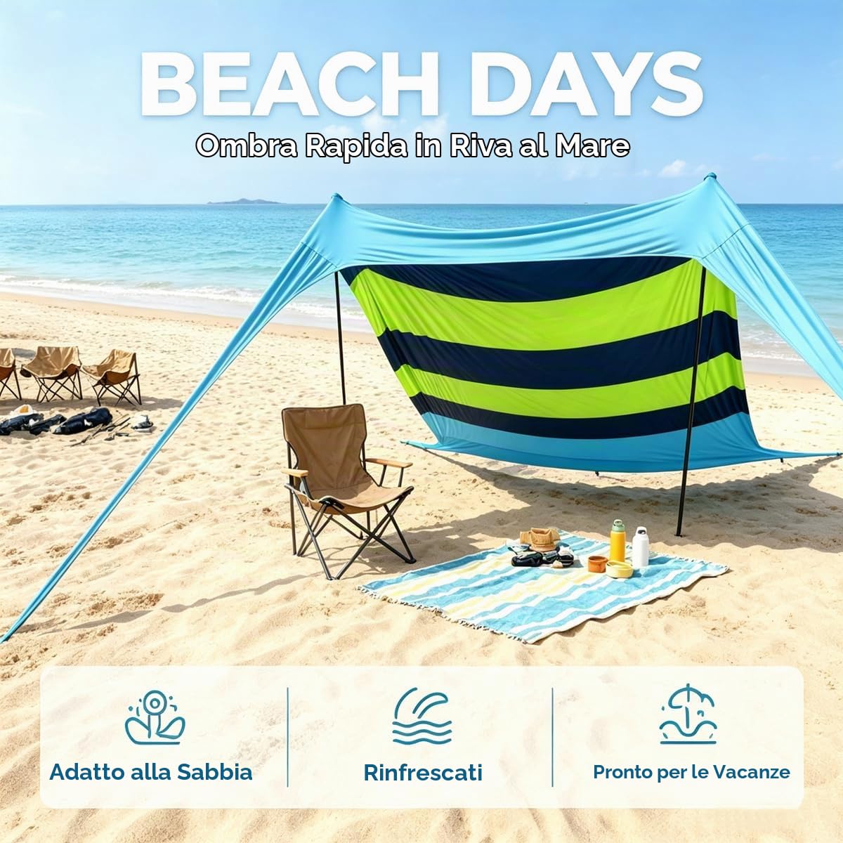 Spiaggia ombra tenda tenda da sole 4-5 persone protezione solare impermeabile blocco leggero ed elastico parasole tende da spiaggia