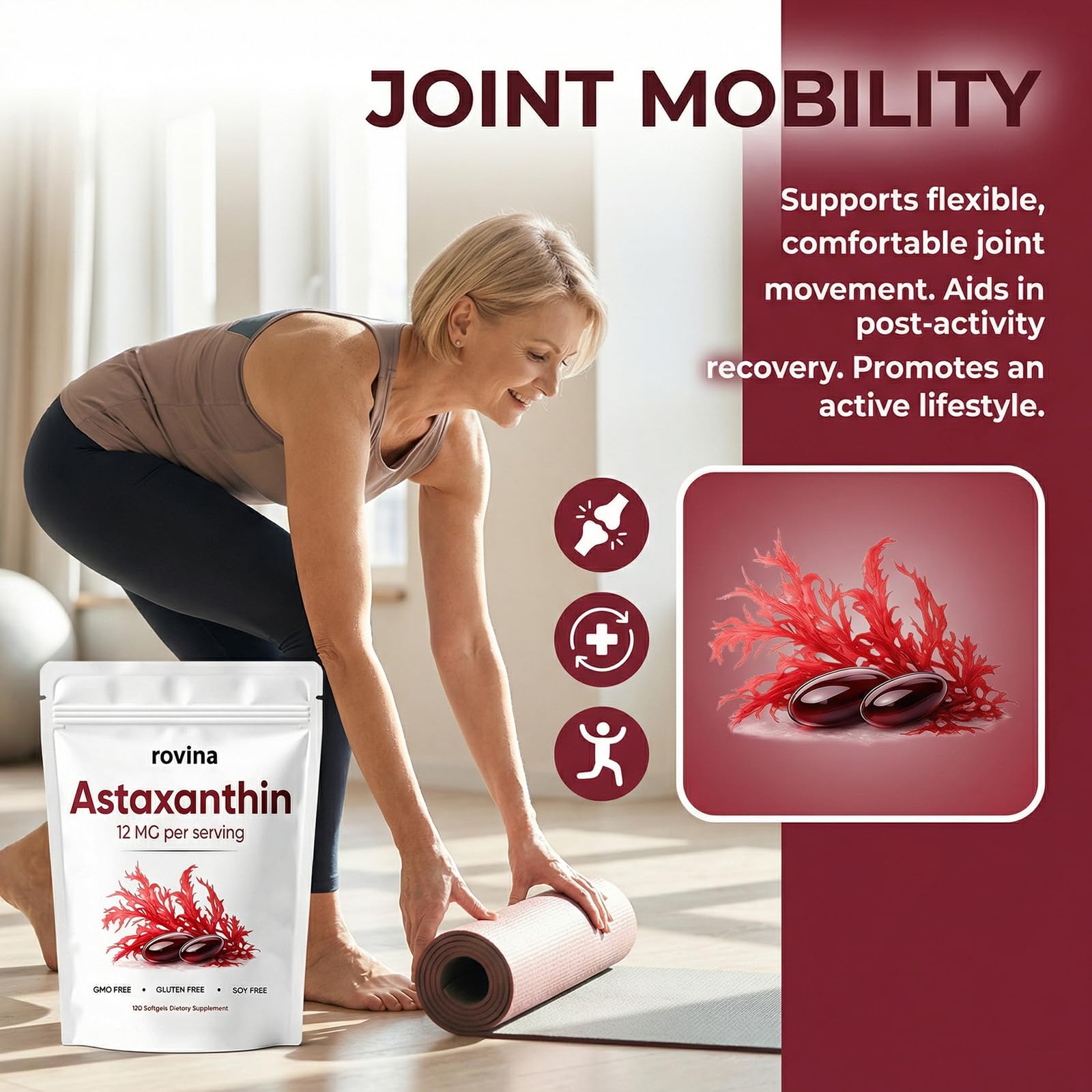 ROVINA Astaxanthin 12mg Softgels, Immune, Joint, Non-GMO, Vegan Friendly, 120 Softgels — Amazon image 6