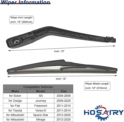 Miniatura 2 de HOSAIRY Juego de limpiaparabrisas trasero para Scion XA 2004-2006, para Dodge Journey 2009-2020 Conjunto de limpiaparabrisas trasero 68040371AA