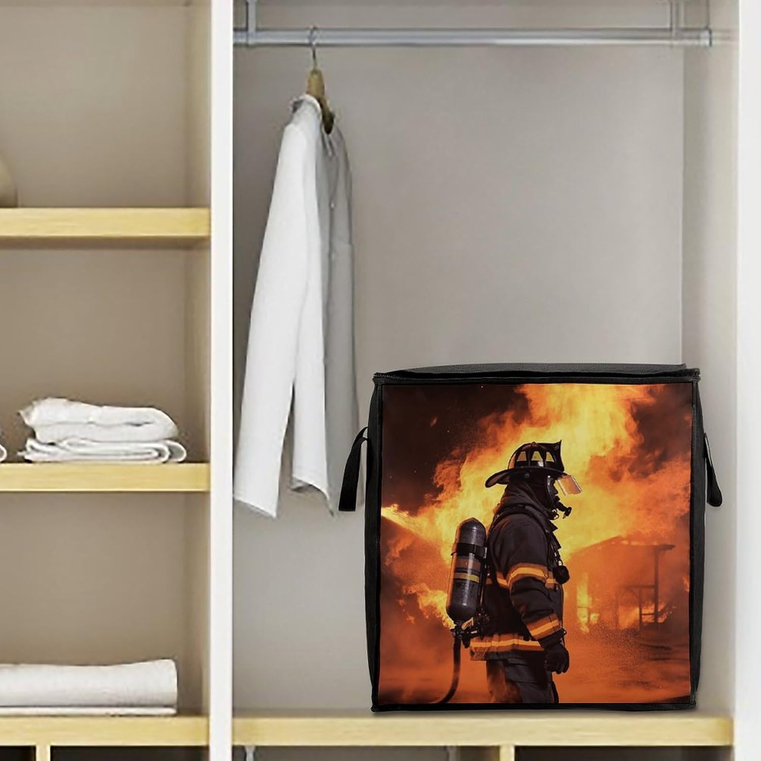 Firefighter Fireman Flame Storage Bag with Zippers And Handle Extra Large Bedding Comforter Storage Bag Foldable Blanket Storage Bags Fabric Moving Bags for Closet Organizer (70L)